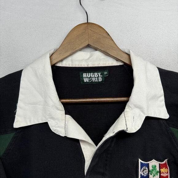 Vintage Rugby World Championship Rugby Shirt Mens 2XL Black Green Ireland Shield - Picture 2 of 7